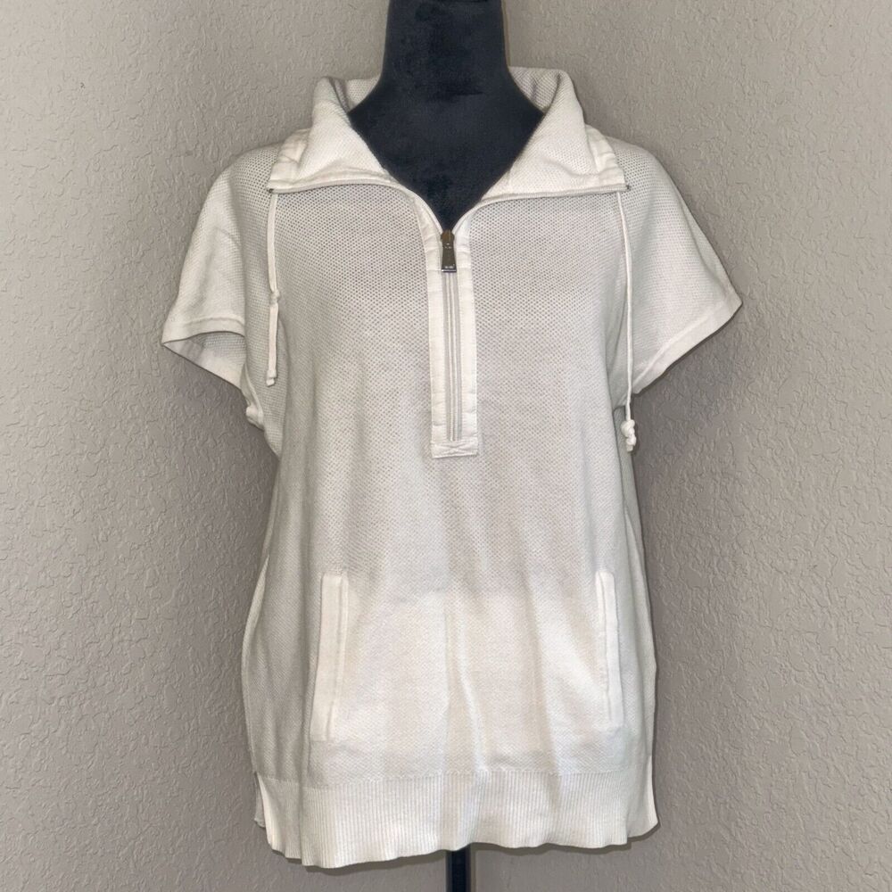 Lauren Ralph Lauren Shirt Women's Small White 100% Cotton Cap Sleeve 1/4 Zip‎